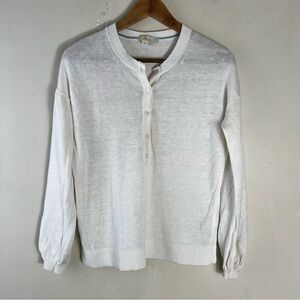 Boden Leandra Linen Henley Sweater US Size 2 Off White Jumper Blouson Sleeve